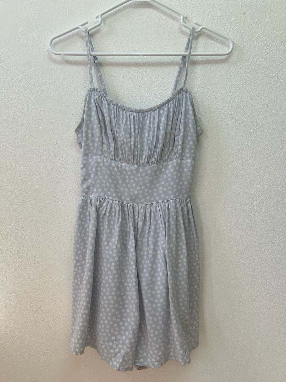 Hollister Blue Floral Spaghetti Strap Ruched Bodice Romper